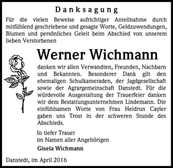 Traueranzeige von Werner Wichmann  von Magdeburger Volksstimme