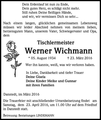 Traueranzeige von Werner Wichmann  von Magdeburger Volksstimme