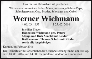 Traueranzeige von Werner Wichmann  von Magdeburger Volksstimme