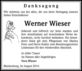 Traueranzeige von Werner Wieser  von Magdeburger Volksstimme