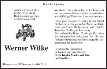 Traueranzeige von Werner Wilke  von Magdeburger Volksstimme