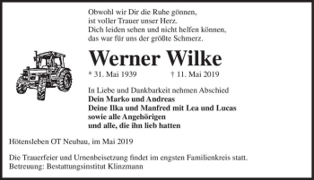 Traueranzeige von Werner Wilke  von Magdeburger Volksstimme