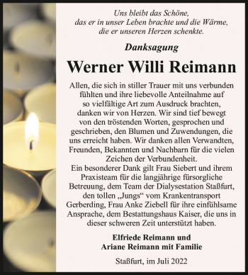 Traueranzeige von Werner Willi Reimann  von Magdeburger Volksstimme