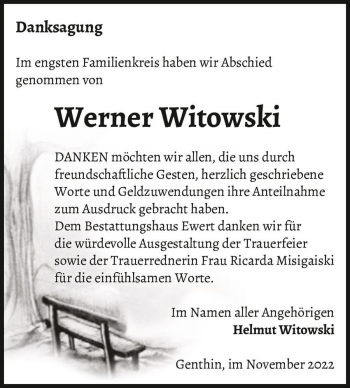 Traueranzeige von Werner Witowski  von Magdeburger Volksstimme