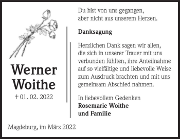 Traueranzeige von Werner Woithe  von Magdeburger Volksstimme