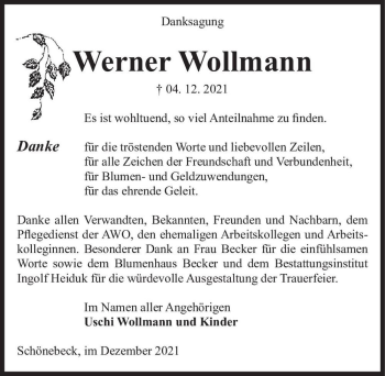 Traueranzeige von Werner Wollmann  von Magdeburger Volksstimme
