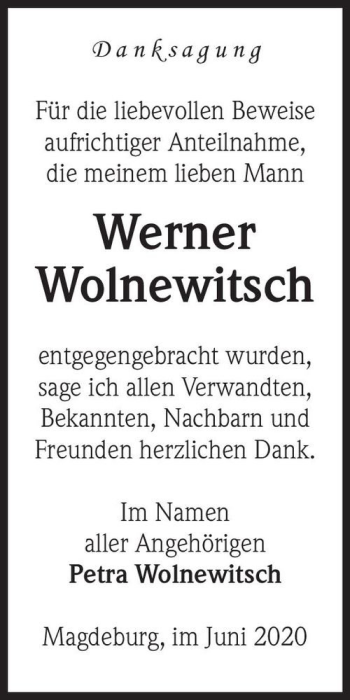 Traueranzeige von Werner Wolnewitsch  von Magdeburger Volksstimme