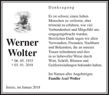 Traueranzeige von Werner Wolter  von Magdeburger Volksstimme