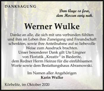 Traueranzeige von Werner Wulke  von Magdeburger Volksstimme