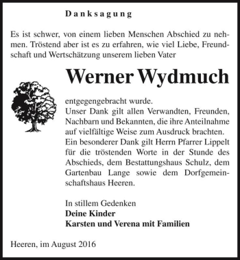 Traueranzeige von Werner Wydmuch  von Magdeburger Volksstimme