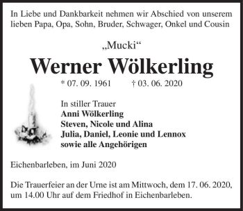 Traueranzeige von Werner Wölkerling ,,Mucki