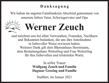 Traueranzeige von Werner Zeuch  von Magdeburger Volksstimme