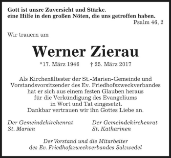 Traueranzeige von Werner Zierau  von Magdeburger Volksstimme