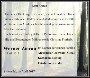 Traueranzeige von Werner Zierau  von Magdeburger Volksstimme