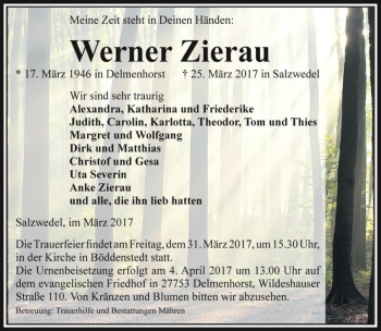 Traueranzeige von Werner Zierau  von Magdeburger Volksstimme