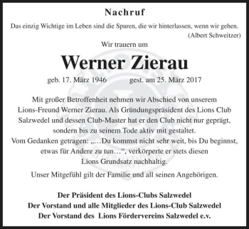 Traueranzeige von Werner Zierau  von Magdeburger Volksstimme
