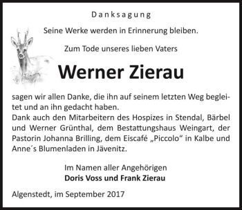 Traueranzeige von Werner Zierau  von Magdeburger Volksstimme