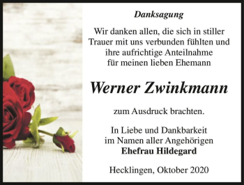 Traueranzeige von Werner Zwinkmann  von Magdeburger Volksstimme
