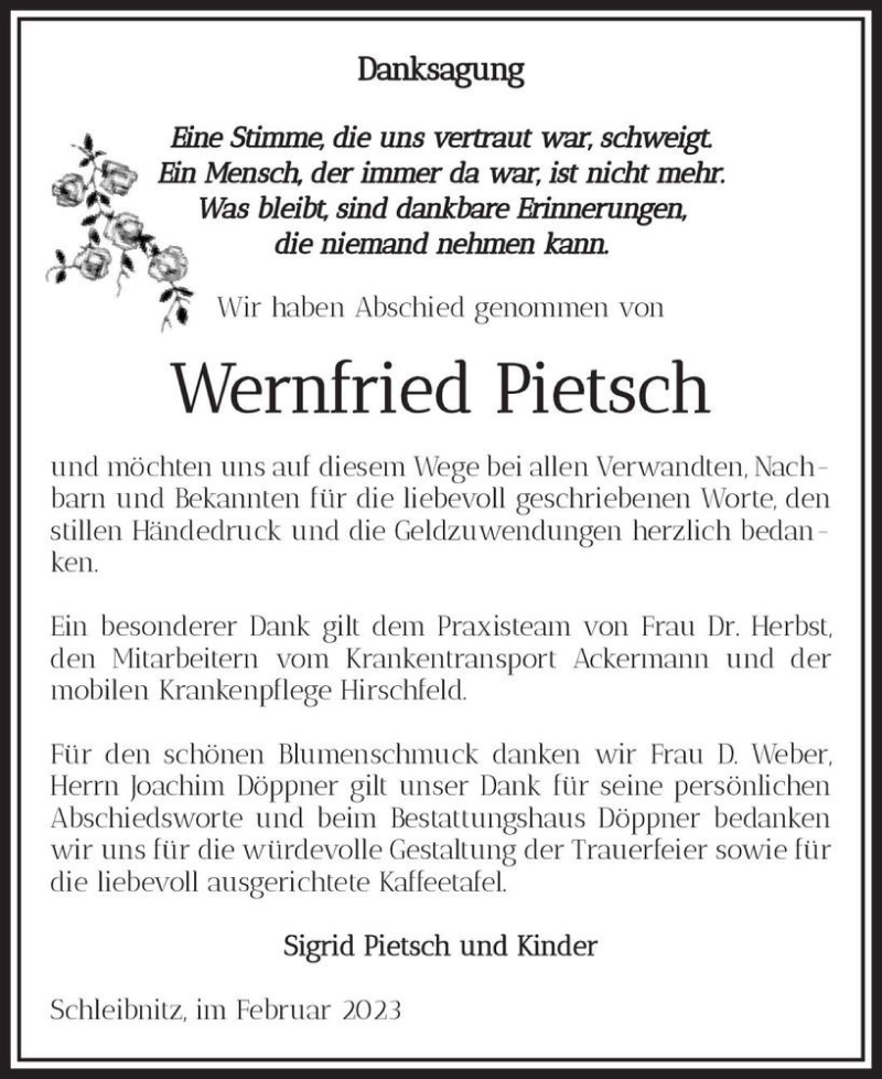  Traueranzeige für Wernfried Pietsch  vom 25.02.2023 aus Magdeburger Volksstimme