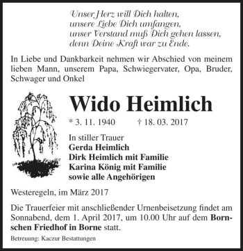 Traueranzeige von Wido Heimlich  von Magdeburger Volksstimme