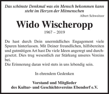 Traueranzeige von Wido Wischeropp  von Magdeburger Volksstimme