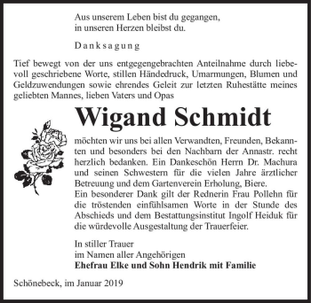 Traueranzeige von Wigand Schmidt  von Magdeburger Volksstimme