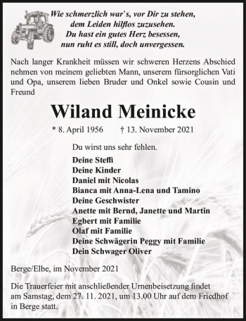 Traueranzeige von Wiland Meinicke  von Magdeburger Volksstimme