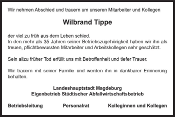 Traueranzeige von Wilbrand Tippe  von Magdeburger Volksstimme