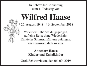 Traueranzeige von Wilfred Haase  von Magdeburger Volksstimme