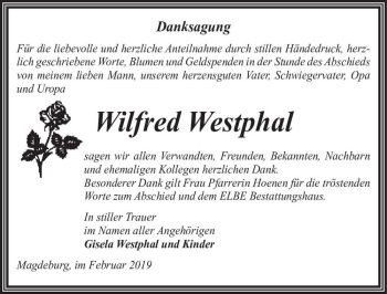 Traueranzeige von Wilfred Westphal  von Magdeburger Volksstimme
