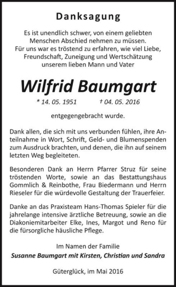 Traueranzeige von Wilfrid Baumgart  von Magdeburger Volksstimme