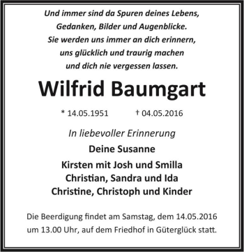 Traueranzeige von Wilfrid Baumgart  von Magdeburger Volksstimme
