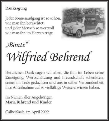 Traueranzeige von Wilfried 