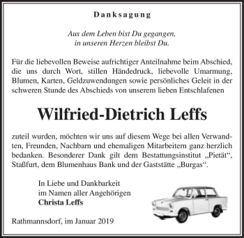 Traueranzeige von Wilfried-Dietrich Leffs  von Magdeburger Volksstimme