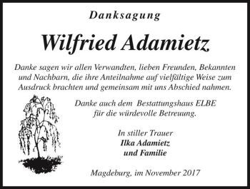 Traueranzeige von Wilfried Adamietz  von Magdeburger Volksstimme