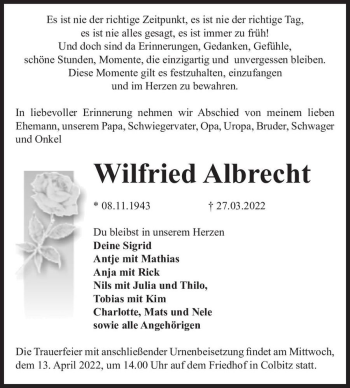 Traueranzeige von Wilfried Albrecht  von Magdeburger Volksstimme