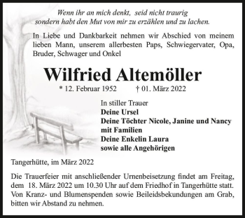 Traueranzeige von Wilfried Altemöller  von Magdeburger Volksstimme