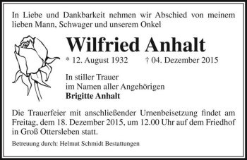 Traueranzeige von Wilfried Anhalt  von Magdeburger Volksstimme