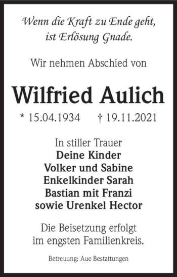 Traueranzeige von Wilfried Aulich  von Magdeburger Volksstimme