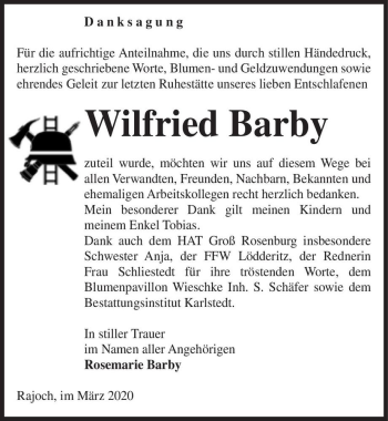 Traueranzeige von Wilfried Barby  von Magdeburger Volksstimme