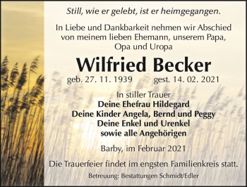Traueranzeige von Wilfried Becker  von Magdeburger Volksstimme