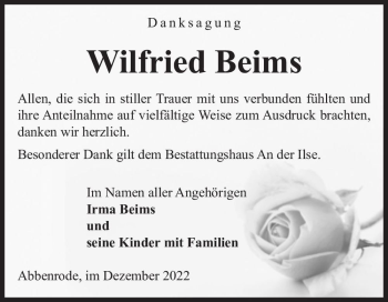 Traueranzeige von Wilfried Beims  von Magdeburger Volksstimme