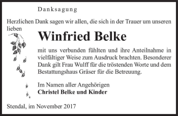 Traueranzeige von Wilfried Belke  von Magdeburger Volksstimme
