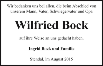 Traueranzeige von Wilfried Bock  von Magdeburger Volksstimme