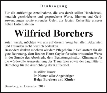 Traueranzeige von Wilfried Borchers  von Magdeburger Volksstimme