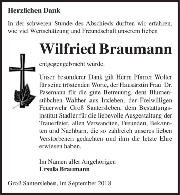 Traueranzeige von Wilfried Braumann  von Magdeburger Volksstimme