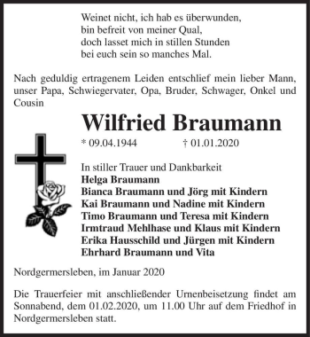 Traueranzeige von Wilfried Braumann  von Magdeburger Volksstimme
