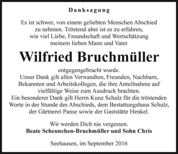 Traueranzeige von Wilfried Bruchmüller  von Magdeburger Volksstimme