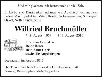 Traueranzeige von Wilfried Bruchmüller  von Magdeburger Volksstimme