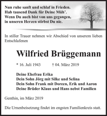 Traueranzeige von Wilfried Brüggemann  von Magdeburger Volksstimme